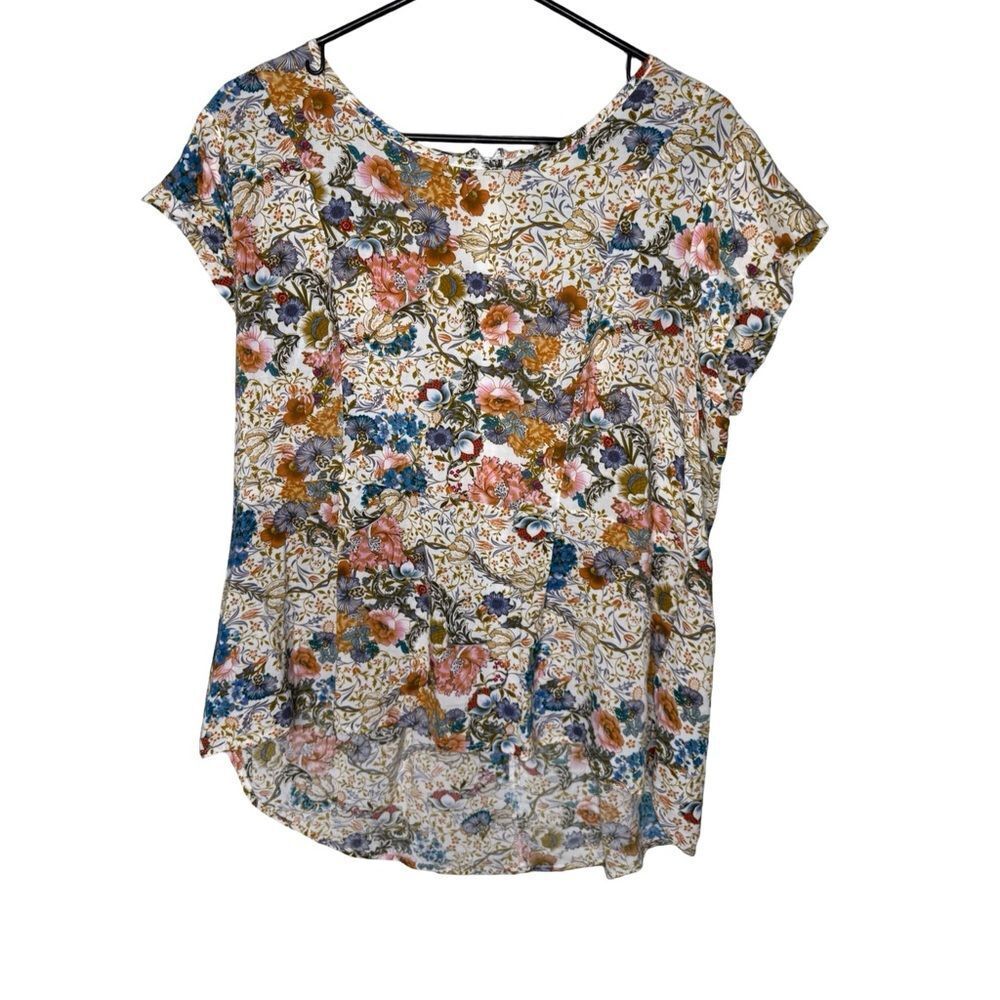 Lucy & Laurel Floral High-Low Cap Sleeve Blouse XL